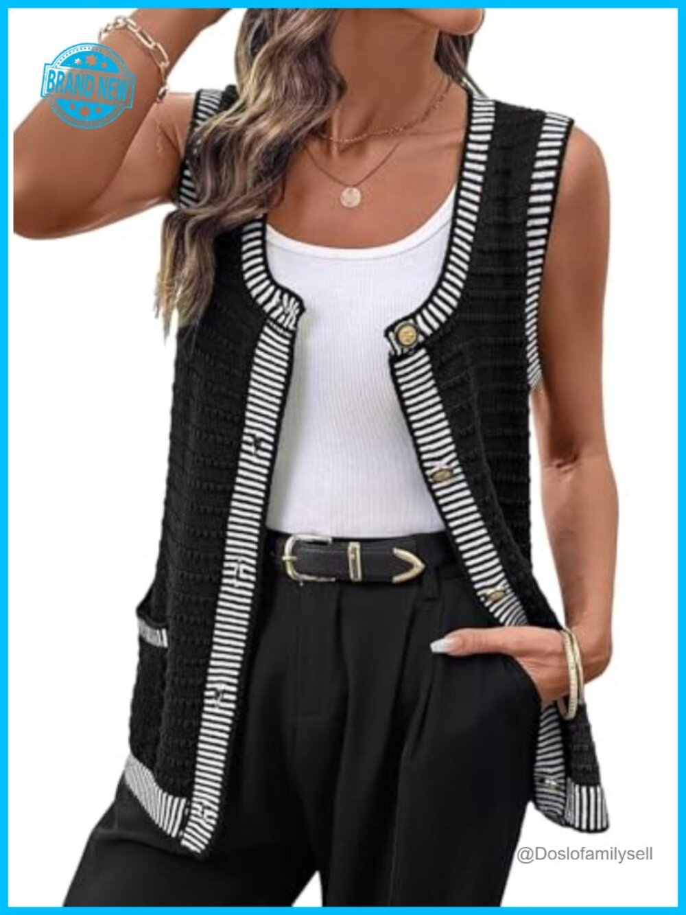Sleeveless Cardigan Sweater Button Down Knit Vest with Pockets
